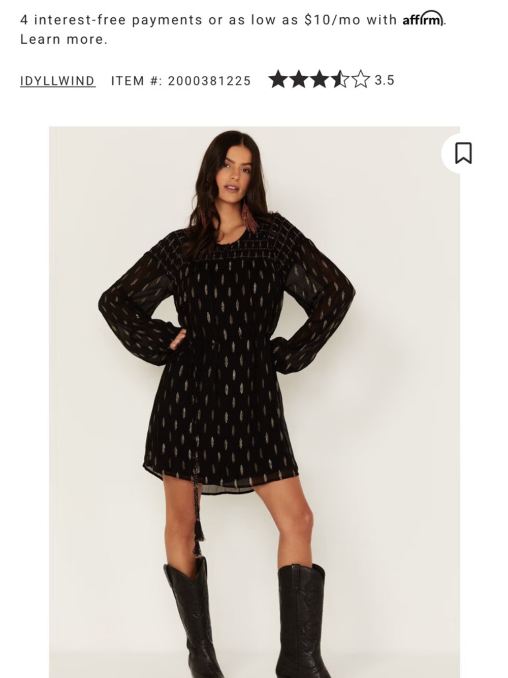 Idyllwind Black Long-Sleeve Tie-Front Blouse with Gold Accents